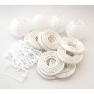 20 Lampions 6-7 cm weiss mit Halter Ersatz Lampions Aussen Innen für Lichterkette