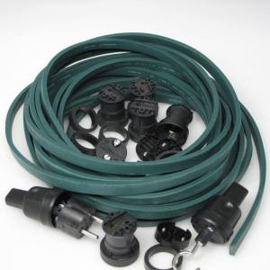 Illu Lichterketten Bausatz 25 Meter mit 25 Fassungen E 27 + Stecker + Endstück - dunkelgrünes Kabel
