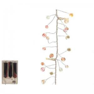 LED Batterie Perlengirlande Lichterkette 16 warmweisse LED klare und beigebraune Perlen