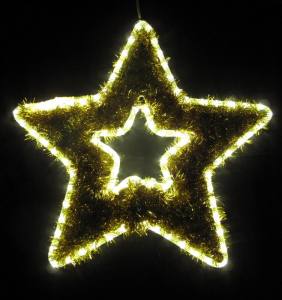 LED Lichtstern 60 cm - warmes LED Licht - Doppelstern mit Deko - Aussen Weihnachtssten