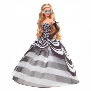 Barbie HRM58  Signature-Puppe Sammelfigur zum 65. Jubiläum blonde Haare schwarz-weißer Robe Sonnenbrille