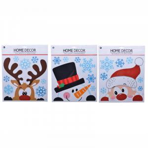 Kaemingk 460125 Weihnachten Fensterdekoration 3 Bilder Rentier Schneemann Weihnachtsmann 30,5x31,5 cm