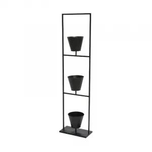 JARDINIERE Pflanzenregal 105 cm schwarz Eisen 3 Blumentöpfe Blumenampel
