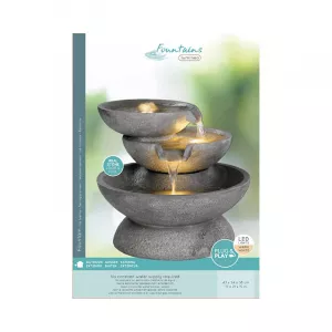 Kaemingk Schalen Brunnen 54x43 cm Aussenbrunnen Steinoptik aus Glasfaser verstärkt mit Beton