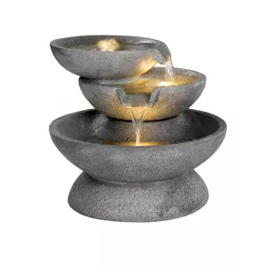 Kaemingk Schalen Brunnen 54x43 cm Aussenbrunnen Steinoptik aus Glasfaser verstärkt mit Beton