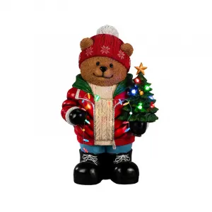 Konstsmide 4170-000 Teddybär gross 66 cm Bunte Lichter Batteriefach mit Timer