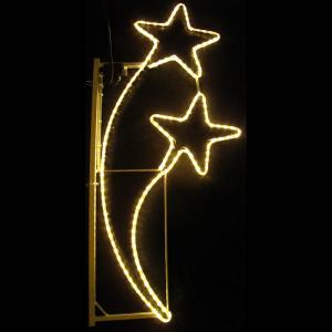 LED Lichtschweif mit 2 Sternen 150x70 cm Aluminium mit LED Lichtschlauch 230 Volt