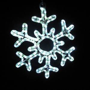 LED Schneeflocke Eiskristall Eisflocke 48 cm mit weissem LED Lichtschlauch 230 Volt auf Aluminiumrahmen