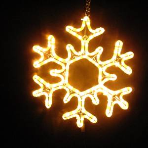 LED Schneeflocke Eiskristall Eisflocke 50 cm mit warmweissen LED Lichtschlauch 230 Volt auf Aluminiumrahmen