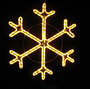 LED Schneeflocke Eiskristall Eisflocke 70 cm mit warmweissen LED Lichtschlauch 230 Volt auf Aluminiumrahmen