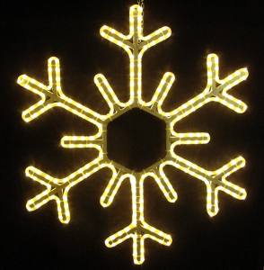 LED Schneeflocke Eiskristall Eisflocke 95 cm mit warmweissen LED Lichtschlauch 230 Volt auf Aluminium Vierkantrohr Profibeleucht