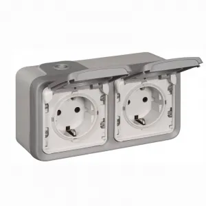 Legrand 069742 Steckdose (SL) 2-fach waagerecht IP44 FR-Aufputz grau Plexo55