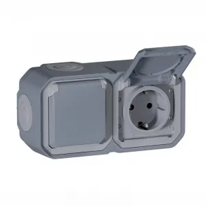 Legrand 069742L Plexo New 2-fach vorverdrahtete Feuchtraum Schutzkontakt Steckdose horizontal IP44 Grau
