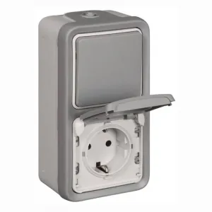 Legrand 069746 Kombi Aus-/Wechsel 1p Steckdose IP44 FR-Aufputz Plexo55 grau