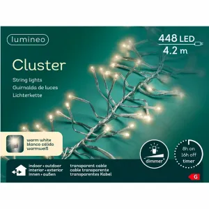 Lumimeo 494688 LED Cluster Lichterkette 4,2 Meter 448 warmweisse LED klares Kabel Aussenlicht Timer und Dimmer