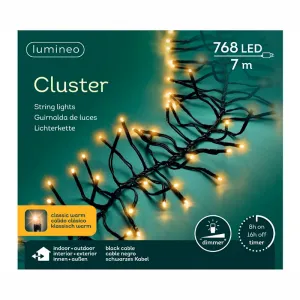 Lumimeo 494692 LED Cluster Lichterkette 7 Meter 768 warmweisse LED schwarzes Kabel Aussenlicht Timer und Dimmer