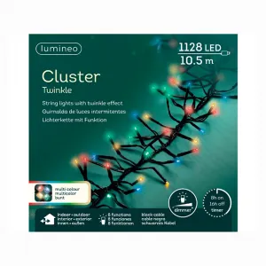 Lumimeo 494741 LED Cluster Twinkle Lichterkette 10 Meter 1128 bunten LED schwarzes Kabel Aussenlicht Timer Dimmer