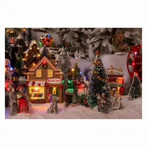 Lumineo 485524 Weihnachten Winterlandschaft Dorf Set mit Häusern Bäumen und Figuren mit Licht