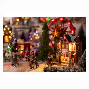 Lumineo 485524 Weihnachten Winterlandschaft Dorf Set mit Häusern Bäumen und Figuren mit Licht