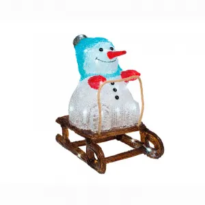 Lumineo 491153 LED Acryl Schneemann auf Schlitten 32 cm Aussen Figur Batteriebetrieb