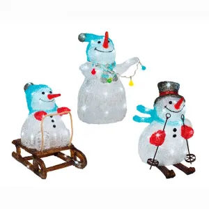 Lumineo 491153 LED Acryl Schneemann Skifahrer 32 cm Aussen Figur Batteriebetrieb