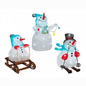 Lumineo 491153 LED Acryl Schneemann auf Schlitten 32 cm Aussen Figur Batteriebetrieb