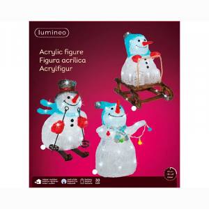 Lumineo 491153 LED Acryl Schneemann auf Schlitten 32 cm Aussen Figur Batteriebetrieb
