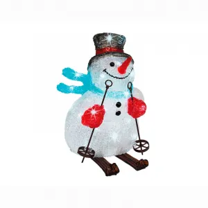 Lumineo 491153 LED Acryl Schneemann Skifahrer 32 cm Aussen Figur Batteriebetrieb