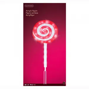 Lumineo 491327 LED Acryl Lolly Lutscher 75 cm Rot Weiss mit Timer
