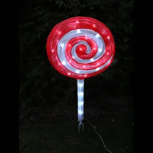Lumineo 491327 LED Acryl Lolly Lutscher 75 cm Rot Weiss mit Timer