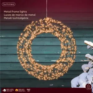 Lumineo 491693 Micro LED Rahmen Metall Kranz 38 cm 960 warmweisse LED klassisches Licht mit Timer