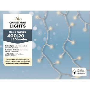 Lumineo 493039 LED Twinkle Lichterkette 19,95 Meter 400 warmweisse LED klares Kabel Lichtfunktionen