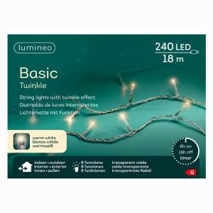 Lumineo 494177 LED Twinkle Lichterkette 27 Meter 360 warmweisse LED klares Kabel Lichtfunktionen und Timer
