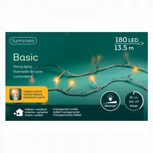 Lumineo 494345 LED Lichterkette 13,5 Meter 180 warmweisse LED klares Kabel Timer und Dimmer
