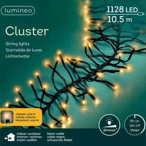 Lumineo 494693 LED Cluster Gruppenlichterkette 1128 klassisch warmweisse LED 10 M - Aussenlichterkette Timer und Dimmer