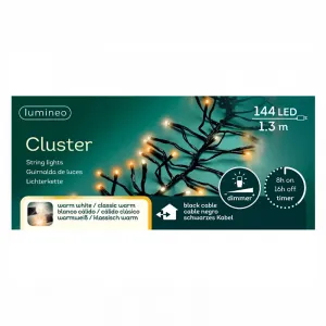 Lumineo 494716 LED Cluster Gruppenlichterkette 144 klassisch warmweisse LED 1,3 M - Aussenlichterkette Timer und Dimmer