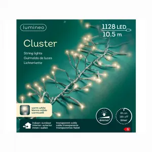 Lumineo 494791 LED Cluster Lichterkette 10 Meter klares Kabel 1128 warmweisse LED Aussenlichterkette mit Timer und Dimmer