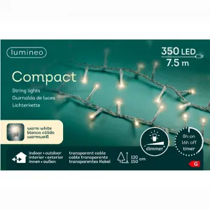 Lumineo 495335 LED Lichterkette 7,5 Meter 350 warmweisse LED klares Kabel Timer und Dimmer