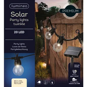 Lumineo 496305 LED Solar Party Beleuchtung Lichterkette 5,7 Meter 20 LED klare runde Lichtkugeln Lichteffekte