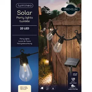 Lumineo 496307 LED Solar Party Beleuchtung Lichterkette 5,7 Meter 20 LED klare Lichtkugeln Lichteffekte
