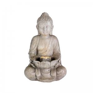 Kaemingk Buddha Brunnen 45 cm Aussenbrunnen Steinoptik aus Glasfaser verstärkt mit Beton (GRC)