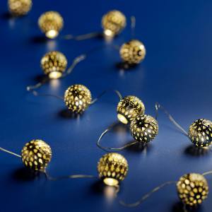 Lumineo Micro LED Batterie Lichterkette 12 LED 110 cm Timer Lichtkugeln in Gold