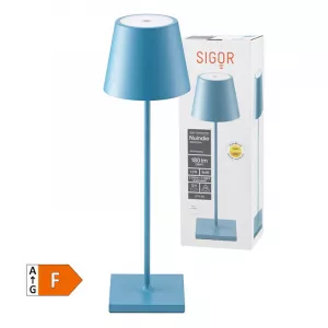 SIGOR NUINDIE Rund Delphinblau 38 cm LED Akku Tischleuchte IP 54 180lm 2200K+2700K dimmbar