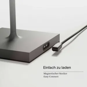 SIGOR NUINDIE Rund Graphitgrau 38 cm LED Akku Tischleuchte IP 54 180lm 2200K+2700K dimmbar Ladekabel Magnetkontakt