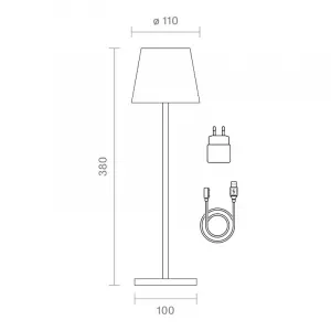 SIGOR NUINDIE Rund Pflaumenblau 38 cm LED Akku Tischleuchte IP 54 180lm 2200K+2700K dimmbar