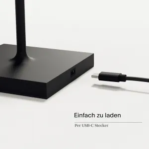 SIGOR NUINDIE Rund Schwarz 38 cm LED Akku Tischleuchte IP 54 180lm 2200K+2700K dimmbar Ladekabel Magnetkontakt