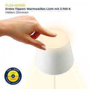 SIGOR NUINDIE Rund Weiss 38 cm LED Akku Tischleuchte IP 54 180lm 2200K+2700K dimmbar