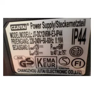 Steckernetzteil CZJUTAI  JT-DC12V 6W - E3 - IP 44 12V 6Watt Netzteil Trafo Transformator