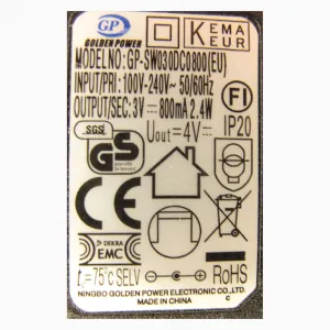 Steckernetzteil Golden Power GP-SW030DC0800(EU) 3V 2,4W Netzteil Trafo Transformator IP20