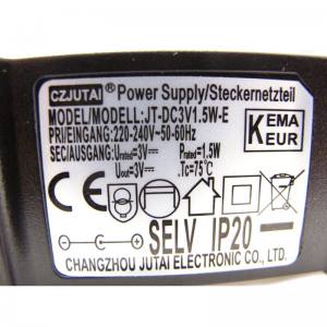 Steckernetzteil JT-DC 3V 1,5W-E Innen IP 20 Trafo 3 Volt max. 1,5 Watt